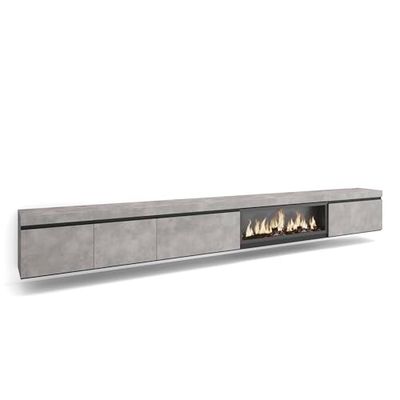 Skraut Home | TV-Meubel, Lowboard | Woonkamer, Eetkamer | 368x45x35 | Elektrische haard XXL| Hangend | Moderne stijl | Cement