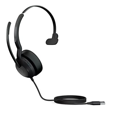 Jabra Evolve2 50 Micro-casque filaire mono - Technologie Jabra Air Comfort, microphones à réduction de bruit et ANC - Fonctionne avec les plateformes UC telles que Zoom et Google Meet - Noir