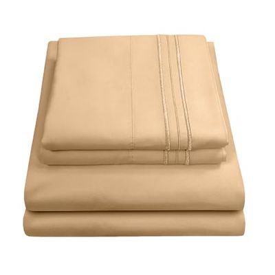 Sweet Home Collection 1800 fios, microfibra escovada macia de qualidade egípcia conjunto de roupa de cama de luxo bancada, lençol de baixo, 2 fronhas de almofada, encontra duplo, Camel, Califórnia