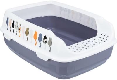 Delio - Lettiera per gatti con bordo, colore: grigio/bianco con stampa