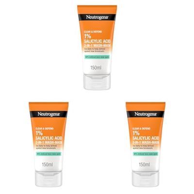 NEUTROGENA® Clear & Defend 1% Salicylic Acid 2-IN-1 Wash-Mask 150ml (Pack of 3)