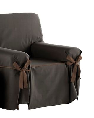 Estoralis Beret Housse de canapé avec nœuds Design Moderne Tissu Jaquard Marron pour Fauteuil ou Relaxation 1 Place Taille du Tissu (de 80 à 110 cm) Housse pour Tout Type de canapé