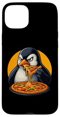 Cute Penguin Eating Pizza Cartoon Case for iPhone 15 Plus