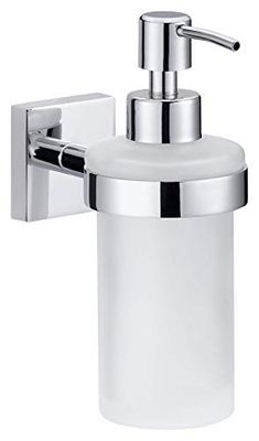 Tesa Ekkro Distributeur de Savon, Finition Brillante métal chromé, adhésif, Technologie sans percer 40239-00000-00 Angulaire Chromé/Blanc