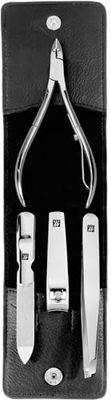 Zwilling Set per Manicure e Pedicure in Vera Pelle con Pulsante, 4 Pezzi, Nero