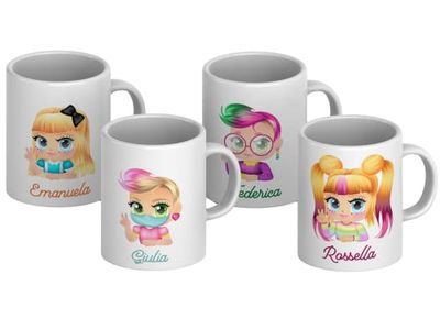 Tazza mug personalizzata con caricatura avatar stile kawaii di ragazza e nome idea regalo natale maestra mamma amica sorella