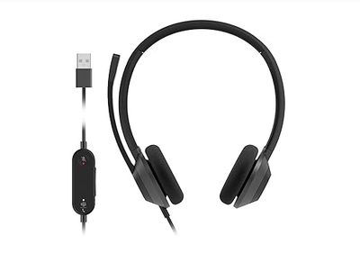 Cisco Cuffie serie 322Q USB - Cuffie biaurali con padiglione esterno e cavo, controller Microsoft Teams con USB-A, colore carbon black, due anni di garanzia limitata (HS-W-322Q-C-USB)