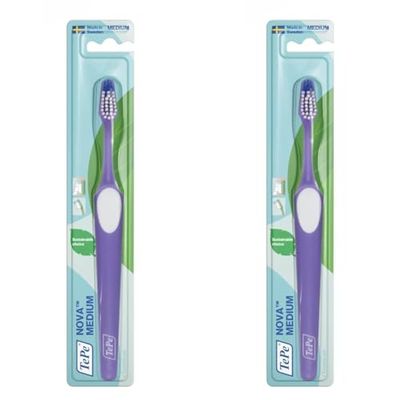 TEPE Nova Medium, Toothbrush for Teenagers and Adults, with Ergonomic and Non-Slip Handle, Assorted Colors (Pack of 2)