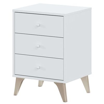 Table de Chevet 3 tiroirs, Table de Chevet, Modèle Sweet, Couleur Blanc Artik, Dimensions : 40 cm (Largeur) x 33,5 cm (Profondeur) x 56 cm (Hauteur)