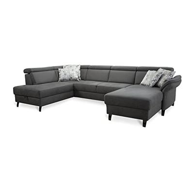 CAVADORE Ammerland Caravane avec Noyau à Ressorts en Forme de U avec méridienne Gauche et longchair à Droite/avec réglage de la tête de lit / 317 x 84 x 193 / Aspect Cuir Anthracite