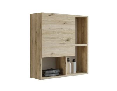 Mama Store Armoire Murale avec Porte asymétrique, chêne Naturel, L.71 x P.22 x H 71 cm
