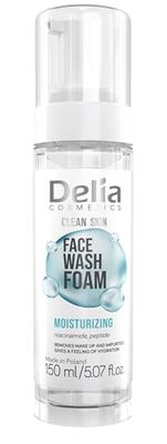 Delia Cosmetics – Clean Skin – Normalizing and Moisturizing Face Cleansing Foam – Normal, Problematic, Acne-Prone Skin – Removes Impurities and Makeup – Vegan Formula – Niacinamide, Peptides – 150ml