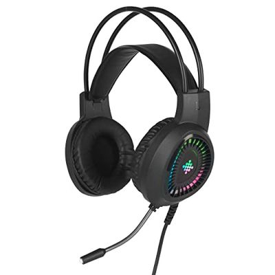 Intempo® EE6555BLKSTKEU7V2 Quest Wired LED Gaming Headset, Retractable Built In Microphone To Interact With Friends, Over-Ear Design To Block Interference, Stylish RGB Ear Lights