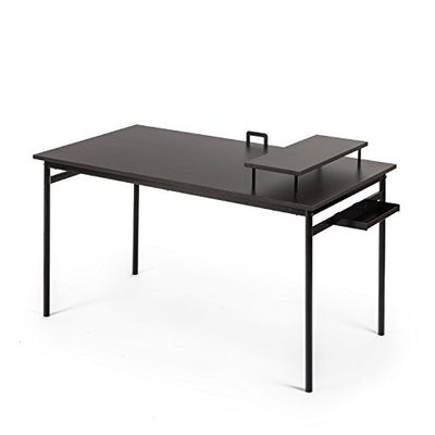 Zinus Tresa 140 נ75 cm, escritorio negro de metal con almacenamiento y soporte para monitor, Escritorio con acabado espresso, Mesa para ordenador, Montaje sencillo