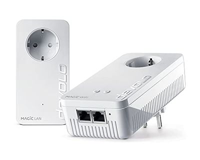 devolo Magic 2 WiFi 6 startkit, WLAN Powerline-adapter – upp till 2 400 Mbit/s, nät-WLAN-uttag, 2 x Gigabit LAN, åtkomstpunkt, dLAN 2.0, vit