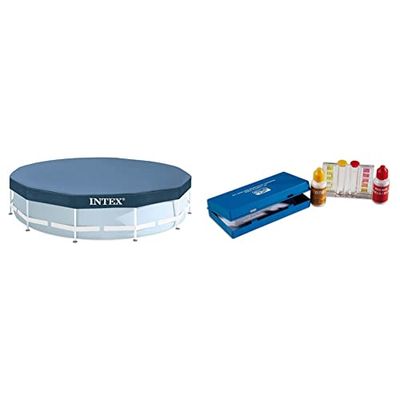 Intex 28032 - Cobertor Piscina Metálica Metal & Prisma Frame 457 Cm + Quimicamp 9404 Analisis Agua, Azul