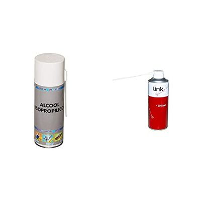 Link Sp35 Spray Alcool Isopropilico, 400 Ml- L'Imballaggio Può Variare & Sp30 Bomboletta Air. Spray Aria Compressa Per La Pulizia Di Tastiere, Computer Ed Accessori