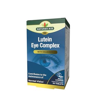 Natures Aid Lutein Eye Complex – With Bilberry, Zinc, Vitamins A B2 C E Riboflavin – Supports Normal Vision Maintenance & Eye Health – Vegan, Gluten-Free, Non-GMO - 90 Tablets