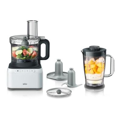 Braun Robot de cocina PureEase FP 3131 con batidora de 1,2 l y cuenco de 2,1 l, fácil de usar, rápido e intuitivo, dos velocidades más pulsos, diseño compacto, EasyClick System, blanco