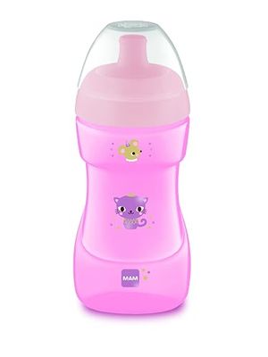 MAM Copo de aprendizagem, a partir de 12 meses, 330 ml, com rígido desportivo com válvula removível antiderrapante, fácil de segurar graças ao seu design antiderrapante e curvado, rosa, pack de 1