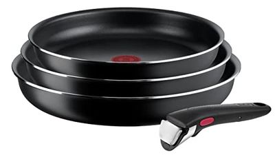 Tefal Ingenio Easy On Set of 3 frying pans with removable handle: 3 22/24/26 cm frying pans, non-stick frying pans, titanium coating, thermosignal, dishwasher and oven safe, induction not suitable