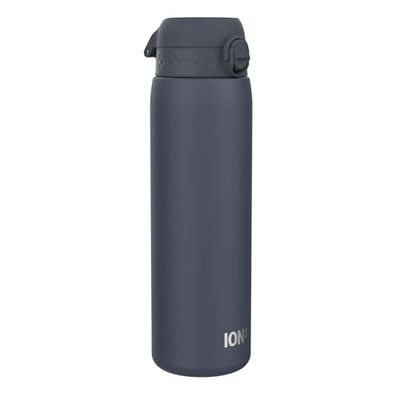ION8 Gourde Inox Léger 1 Litre, Non Isolé, Anti-Fuite, Facile à Ouvrir, Verrouillage Sécurisé, Lavable au Lave-Vaisselle, Poignée de Transport, Acier Inoxydable, 1200ml, Bleu Marine Cendré