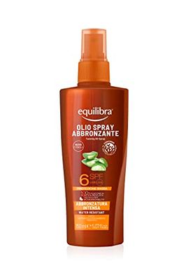 equilibra Solari, Olio Spray Abbronzante Spf 6, a Base di Aloe Vera e Vitamina E, per Pelli Scure o Abbronzate, per Mantenere un'Abbronzatura Sana e Intesa, Water Resistant, 150 ml