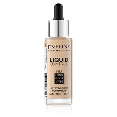 Eveline Cosmetics Liquid Control HD Eveline Liquid Control HD Long-Lasting 24H Foundation, No 015 Light Vanilla, Breathable Lightweight Formula - 32 ml