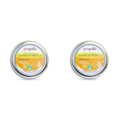 PROPOLIA - Bio - Gommes de Propolis, Miel & Citron - Apaise la gorge et rafraîchit l’haleine - Complément alimentaire - 100% naturel - Fabriqué en France - 45 g (Lot de 2)