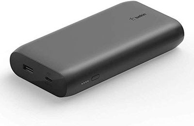 Belkin 20000mAh power bank fast charging, USB-C Power Delivery portable charger with 30W USB-C and 12W USB-A ports, 20K travel battery pack for MacBook, iPad, iPhone, Galaxy, Pixel and more – Black