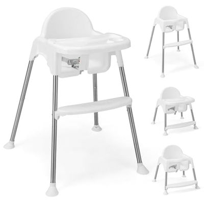 FANTASK Chaise haute 4 en 1 pour bébé avec double plateau amovible, ceinture de sécurité 3 points, PP et acier inoxydable, pour bébé de 6 à 36 mois