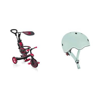 Globber - Explorer Trike 4 en 1 - Tricycle évolutif & draisienne pour Les Tout-Petits âgés de 10m+ à 5 Ans +, Rouge & Casque de Protection - (XXS/XS) 45-51 cm - GO-UP - Vert Menthe