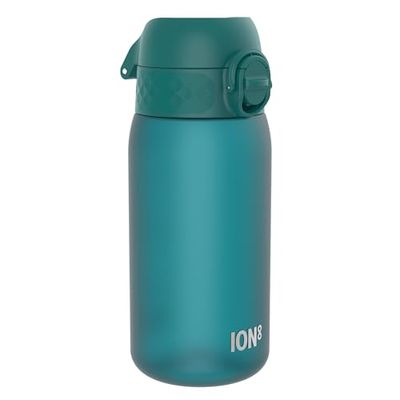 Ion8 Kids Water Bottle, 350 ml/12 oz, Leak Proof, Easy to Open, Secure Lock, Dishwasher Safe, BPA Free, Carry Handle, Hygienic Flip Cover, Easy Clean, Odour Free, Carbon Neutral, Aqua Blue