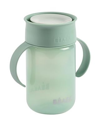 BÉABA, Vaso de aprendizaje 360° con Disco Antigoteo, Sistema Patentado Antiderrame, A Partir de 12 meses, Asas extraíbles y Tapa Higiénica, Resistente y Ligera, 340 ml, Verde salvia