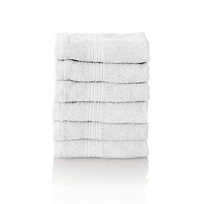 ALCLEAR set of terry hand towels, range of soft and highly absorbent towels, OEKOTEX 100 certified, 5 colours & 5 sizes, colour: WHITE, 6 x face towels 30 x 30 cm