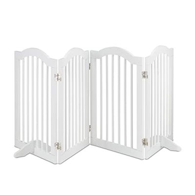 Relaxdays Barrera Seguridad Niños, Valla Bebés, Perros, Sin Taladrar, 4 Paneles, 70x205,5cm, con Patas, Plegable, Blanca, Tablero de Fibras