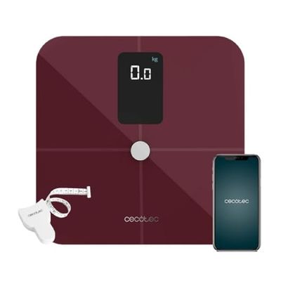Cecotec Pèse-Personne intelligent Surface Precision 10400 Smart Healthy Vision Garnet. Mesure de la bio-impédance, Grand écran, Jusqu’à 15 paramètres différents