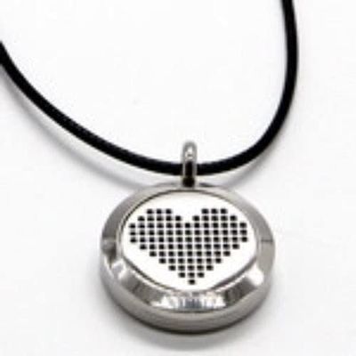 Zen'Arôme CA-COL-hart aromatherapie etherische olie sieraden diffuser ketting leer en medaillon roestvrij staal met motief"Hart Pixel" – incl. 5 kleurrijke geurbladen – Zen'Aroma, chroom