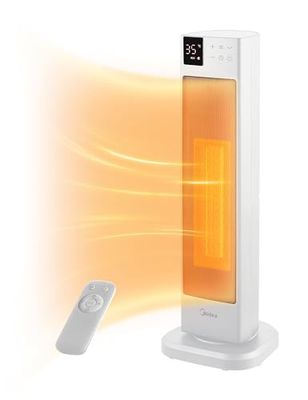 Midea NTH20-22ER(WH) Ventilatorkachel, energiebesparend, stil, met afstandsbediening, PTC 2000 watt, keramische ventilatorkachel met thermostaat, 2 warmtestanden, 24-uurs timer, eco-modus, voor grote
