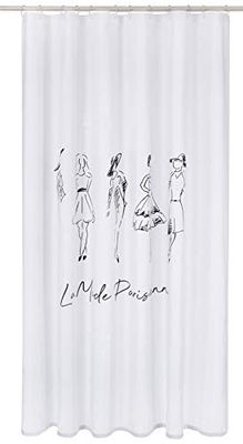 MSV Rideau de Douche Français Polyester 180x200cm Demoiselles Noir & Blanc