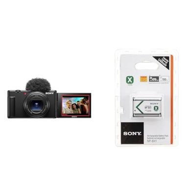 Sony Vlog Camera ZV-1 II | Digitale camera (Vari-angle scherm voor vlogging, 4K video, multidirectionele microfoon) Zwart & Sony NP-BX1 batterij (type X, 3,6V, 1240mAh) voor cyber-shot