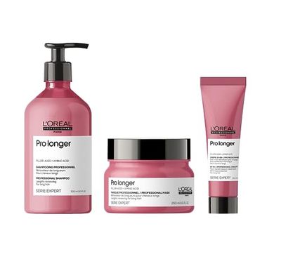 L'Oréal Professionnel, Routine Pro Longer pour Cheveux Longs & Pointes Abîmées et Fourchues, Shampoing 500 ml + Masque + Crème 10 en 1, Technologie Filler A-100 Brevetée, Duo, Trio & Pack SteamPod