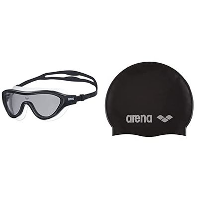 ARENA The One Mask Occhialini Nuoto Anti-Appannamento Unisex Adulto, Maschera Piscina con Grandi Lenti, Protezione UV & Classic Silicone, Cuffia Unisex Adulto, Nero (Black-Silver), Taglia Unica