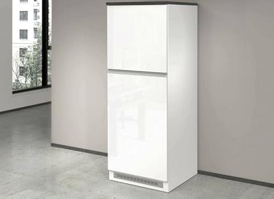 Dmora - Dispensa da cucina Plinio, Armadio multiuso, Mobile per cucinotto, Portafrigo multifunzione, 100% Made in Italy, 60x60h165 cm, Bianco lucido e Ardesia