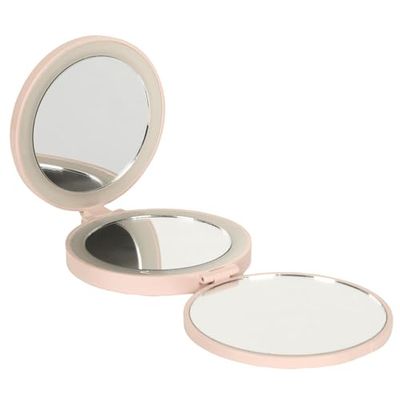 COSMETIC CLUB, SC0691, Espejo tríptico LED de Aumento, iluminación Ajustable, diseño Elegante, Ideal para Maquillaje y Cuidado, Plegable y Compacto, Rosa, 10 x 7 cm