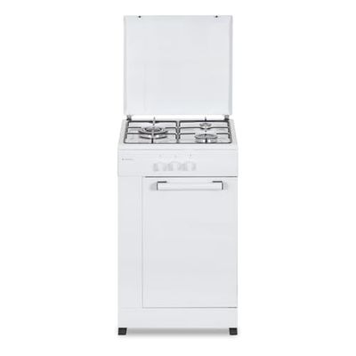 Aspes Cuisinière gaz butane 3 zones de cuisson, blanc AKG3500PB. Contrôle manuel, brûleur WOK triple flamme, compartiment bouteille, couvercle rabattable