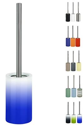 Spirella Brosse WC Porte-Balai Toilette Pot à Balai „Tube“ Ensemble WC à Poser en Céramique et Acier Inoxydable Bleu/Blanc