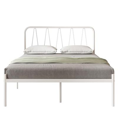 Novilla Rete Letto Matrimoniale 150x200 Struttura Letto della Piattaforma con Testiera, Supporto a Doghe in Acciaio, Base del Materasso, Design Moderno, Spazio di Archiviazione, Bianco