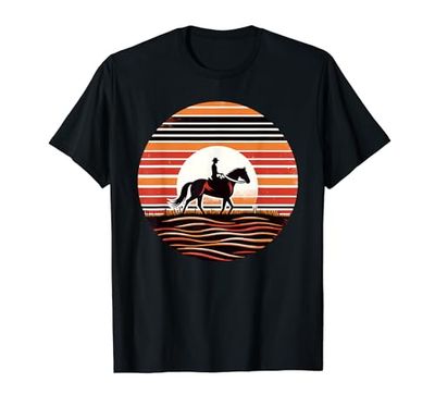 Retro Sunset Horse Riding Horseback Riding Equestrian Horses Maglietta