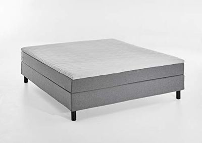 Atlantic Home Collection Happy Cama con Base integrada, sin cabecero, colchón de núcleo de muelles Bonell, Grado de firmeza H2, Tela, Gris, 180 x 200, Altura de la Superficie de Descanso Aprox. 58 cm